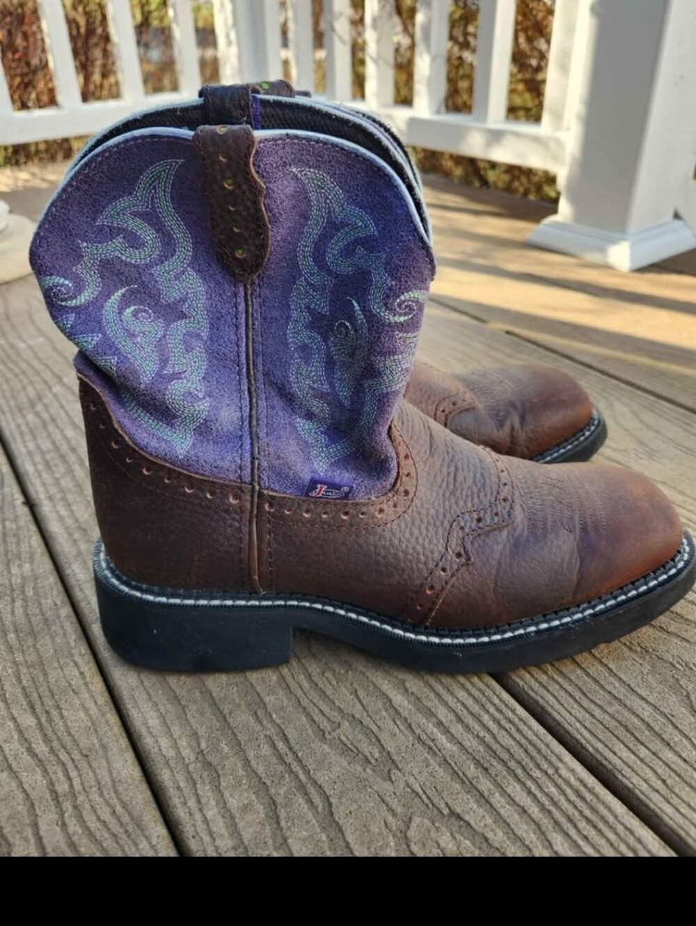 Justin Western Work Boot with Purple Embroidered Shaft